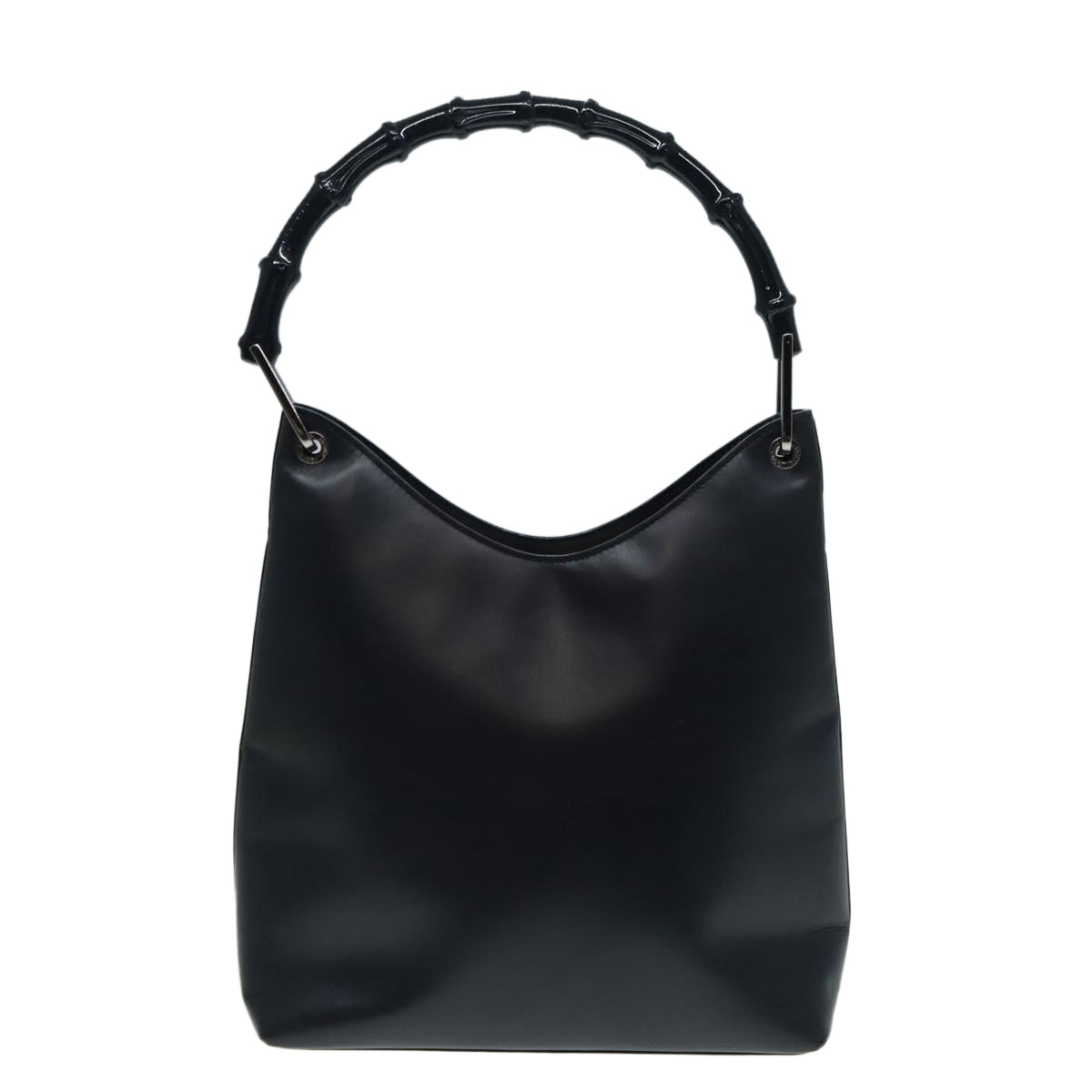 GUCCI Bamboo Shoulder Bag Leather Outlet Navy Silver 88399