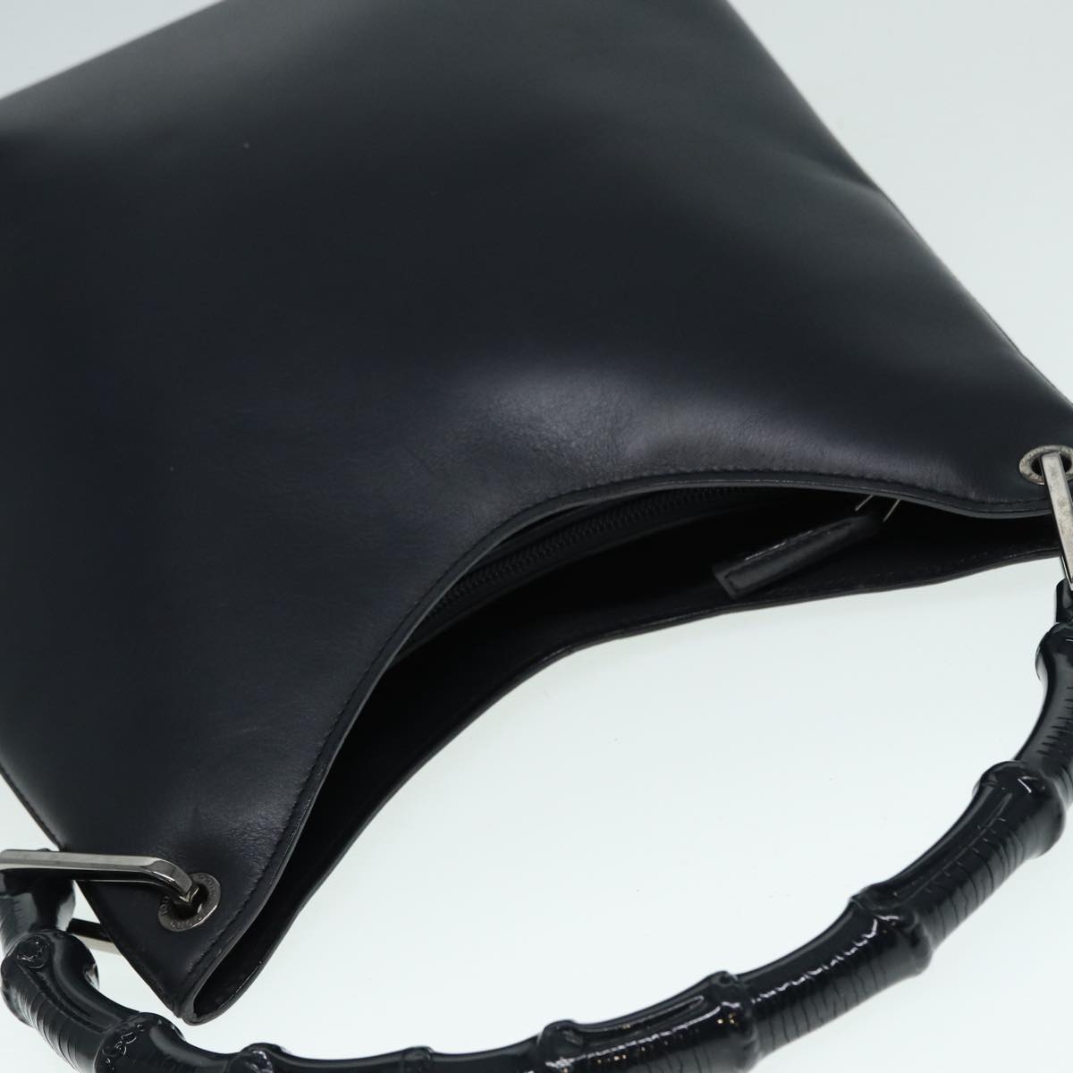 GUCCI Bamboo Shoulder Bag Leather Outlet Navy Silver 88399
