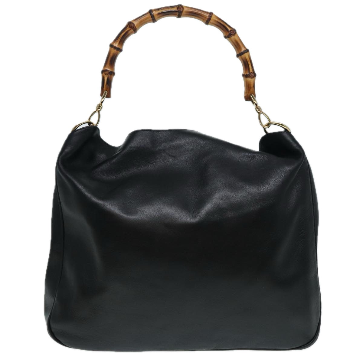 GUCCI Bamboo Hand Bag Leather 2way Black Gold 001 2058 1577 0 88416