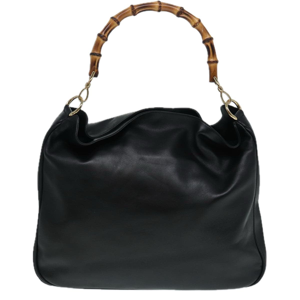 GUCCI Bamboo Hand Bag Leather 2way Black Gold 001 2058 1577 0 88416