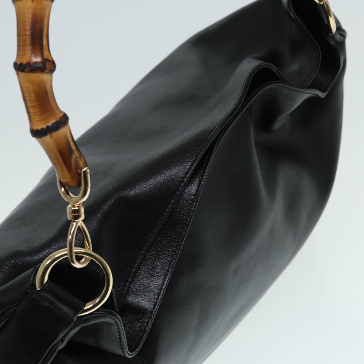 GUCCI Bamboo Hand Bag Leather 2way Black Gold 001 2058 1577 0 88416
