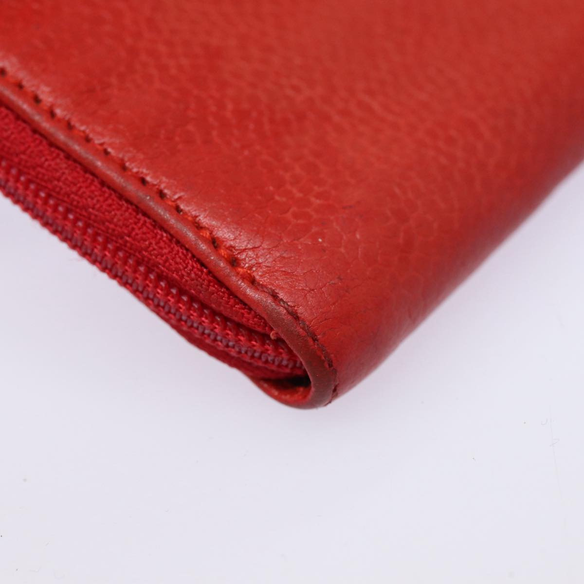 CHANEL COCO Mark Coin Purse Caviar Skin Gold Red CC 88633