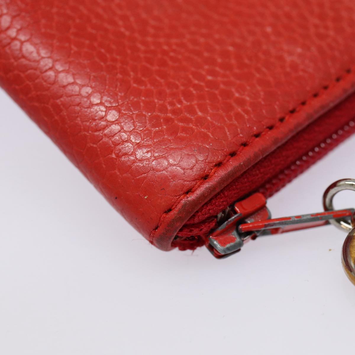CHANEL COCO Mark Coin Purse Caviar Skin Gold Red CC 88633
