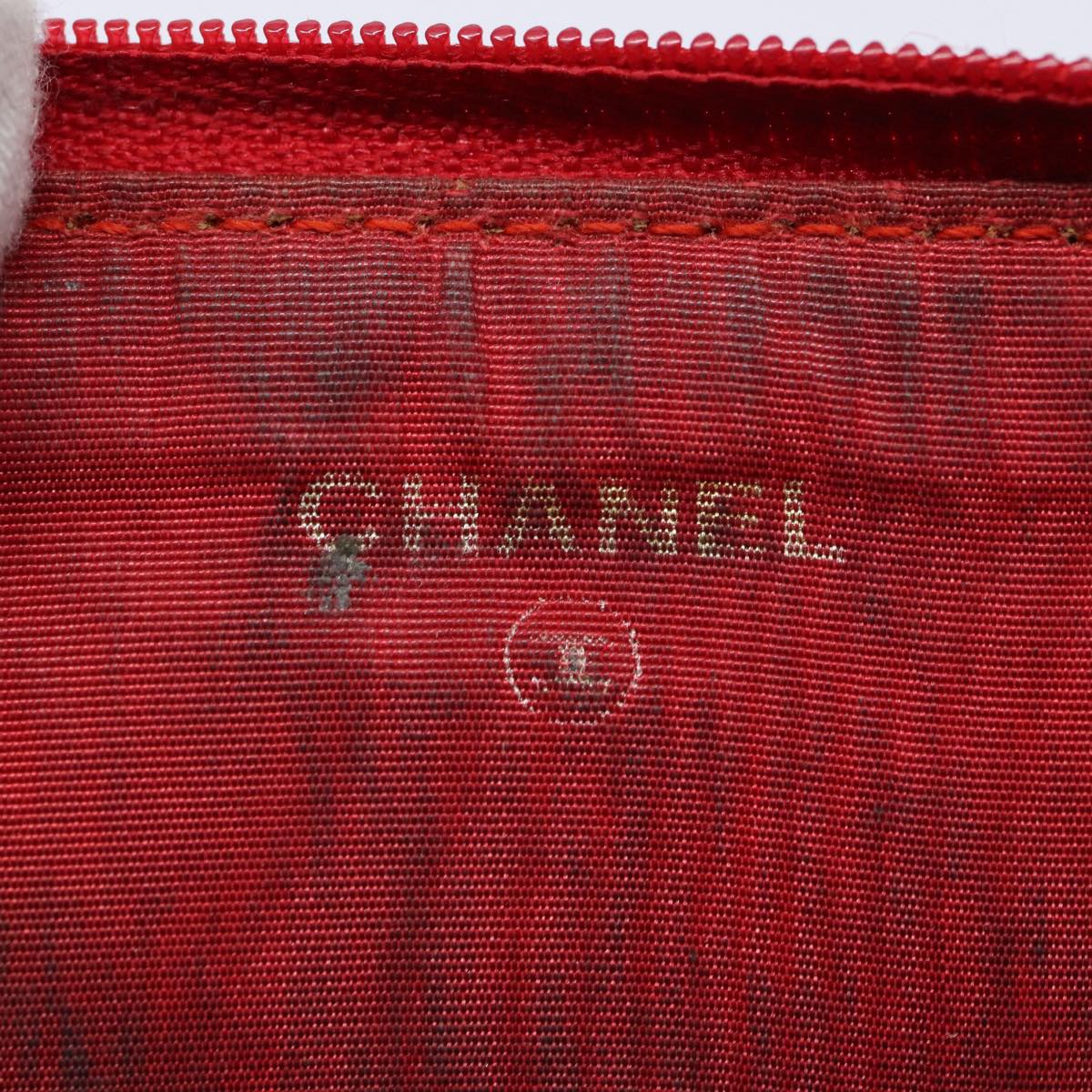 CHANEL COCO Mark Coin Purse Caviar Skin Gold Red CC 88633