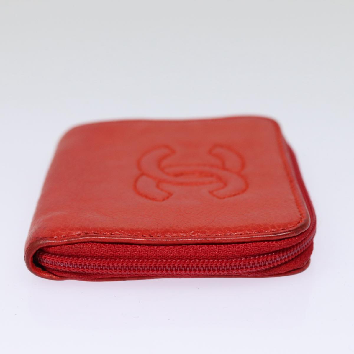 CHANEL COCO Mark Coin Purse Caviar Skin Gold Red CC 88633