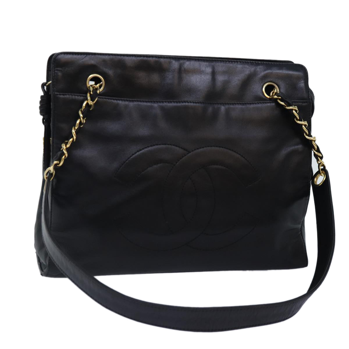 CHANEL Chain Shoulder Bag Leather Black Gold CC 88658A