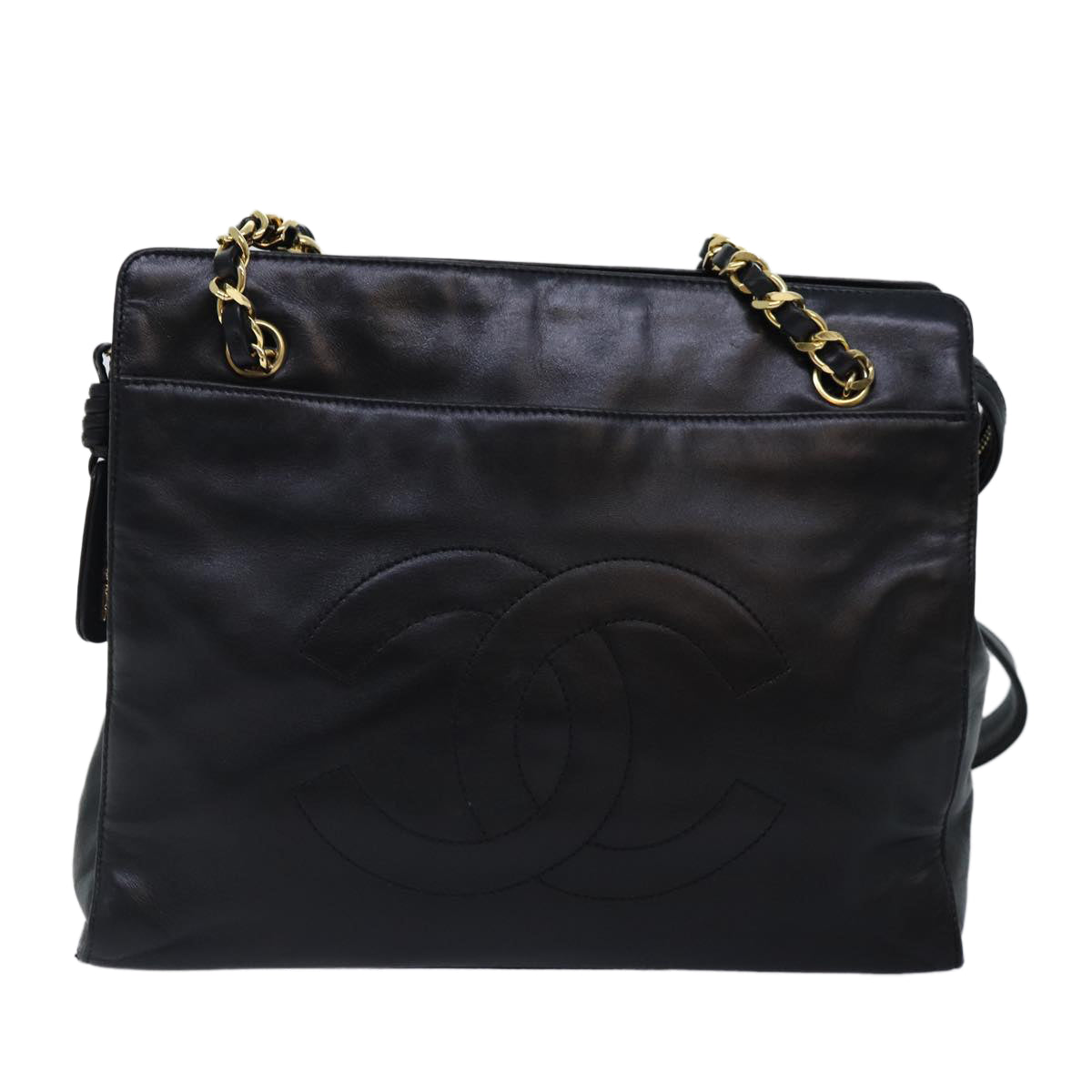 CHANEL Chain Shoulder Bag Leather Black Gold CC 88658A