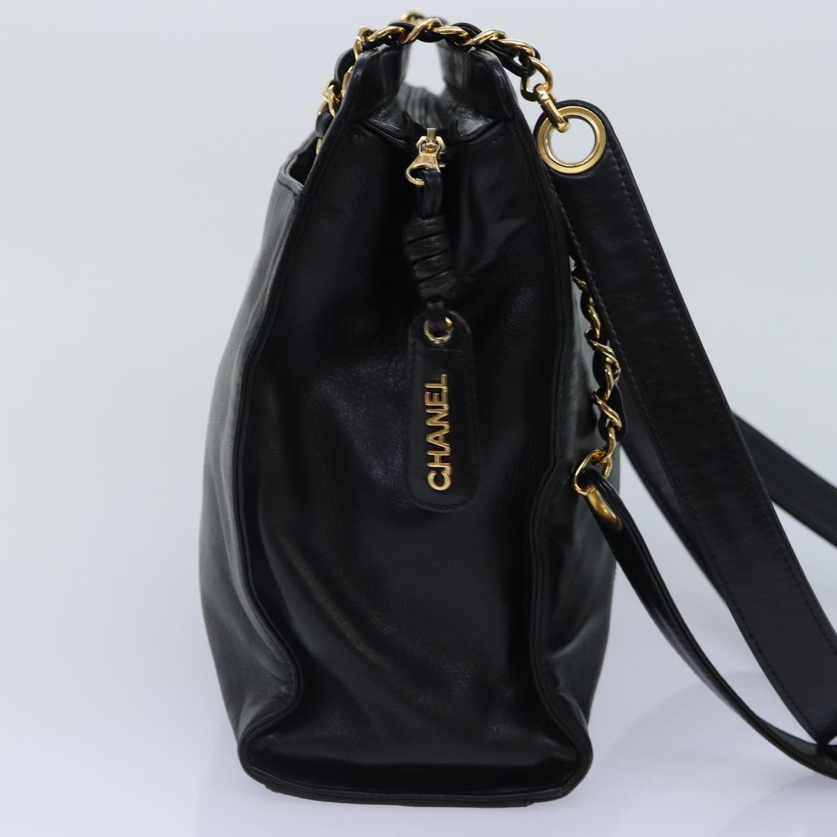 CHANEL Chain Shoulder Bag Leather Black Gold CC 88658A