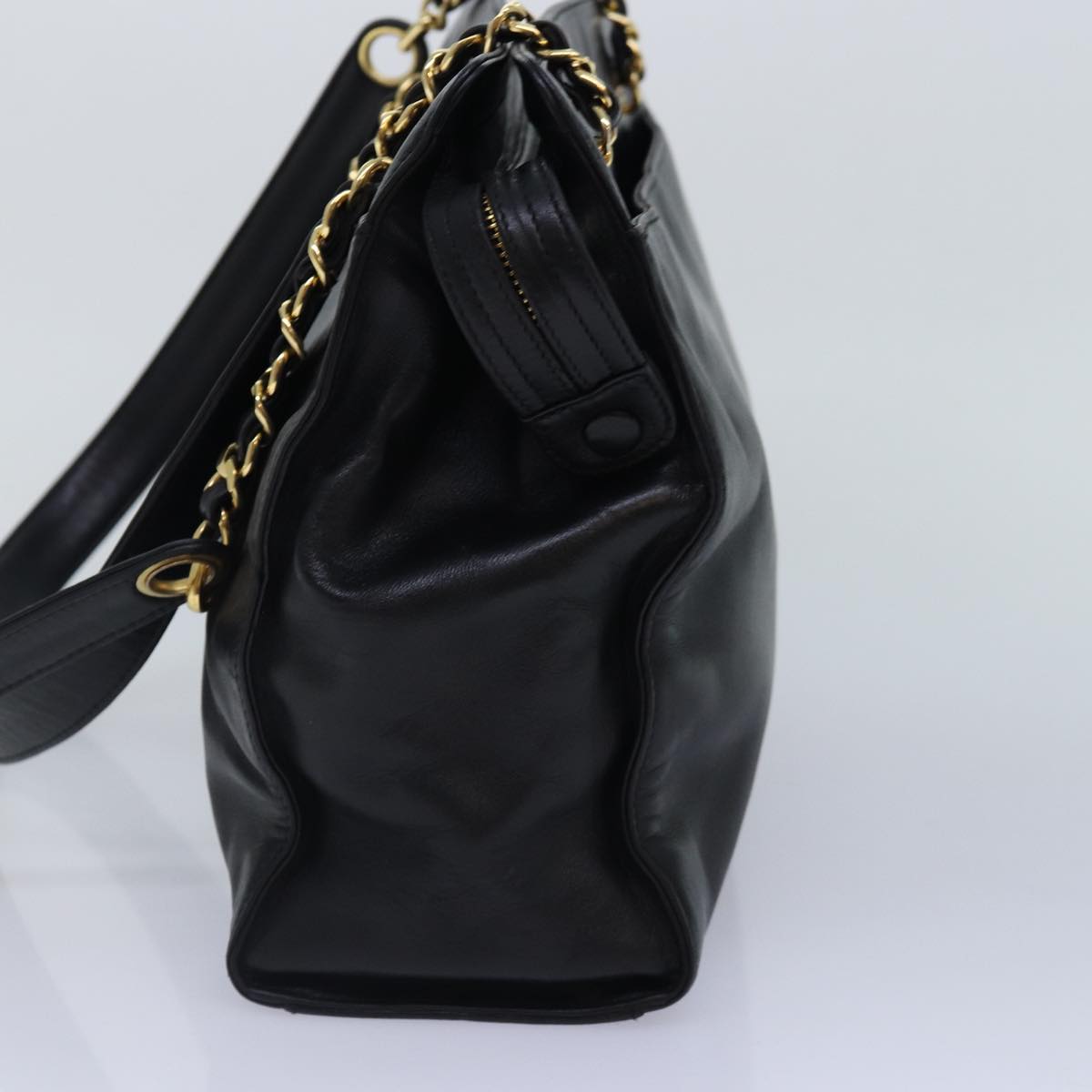 CHANEL Chain Shoulder Bag Leather Black Gold CC 88658A