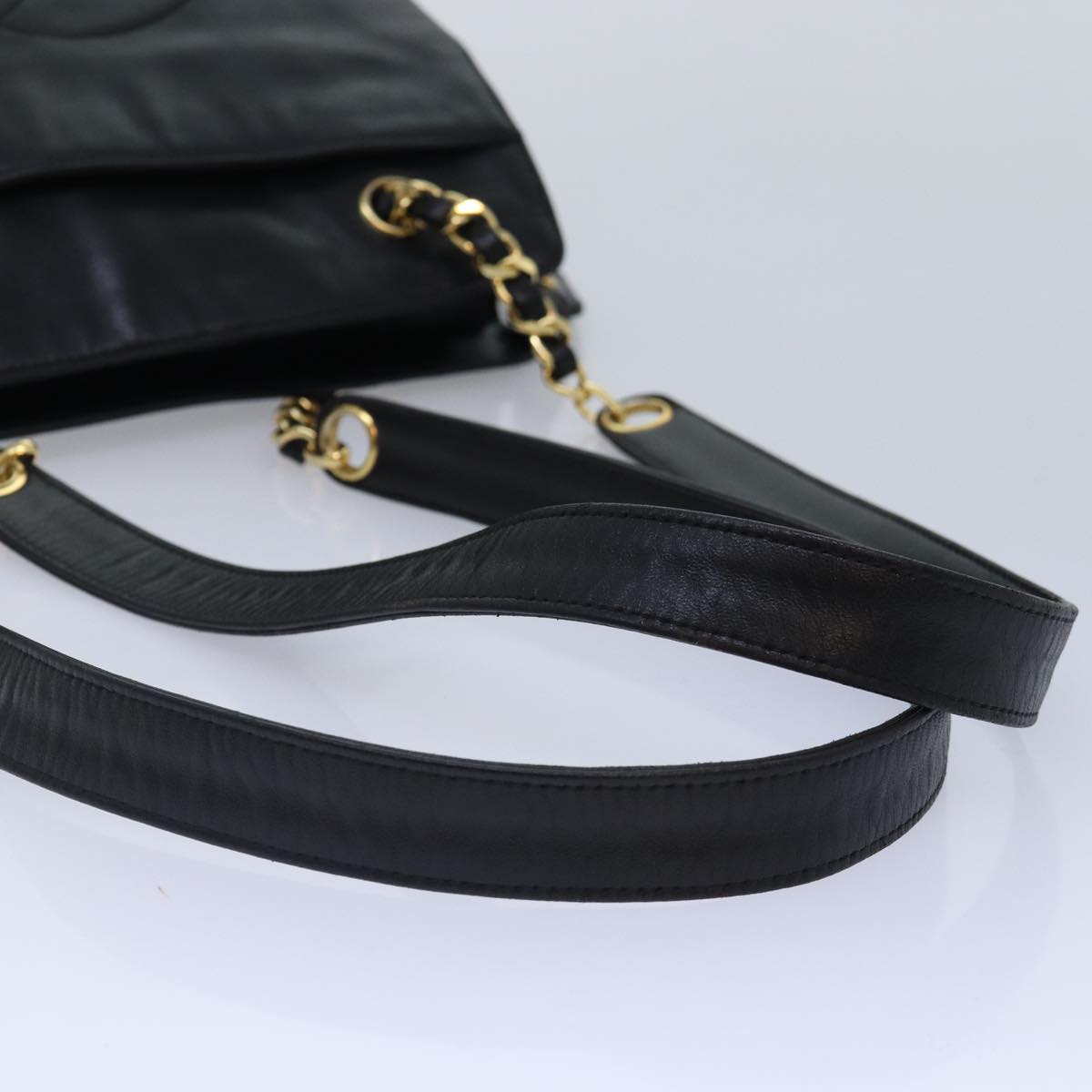 CHANEL Chain Shoulder Bag Leather Black Gold CC 88658A