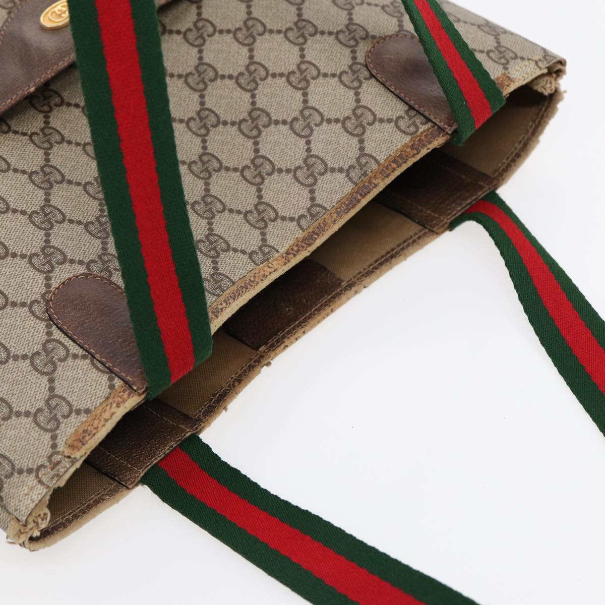 GUCCI GG Supreme Web Sherry Line Tote Bag PVC Beige Gold 39 02 003 88693