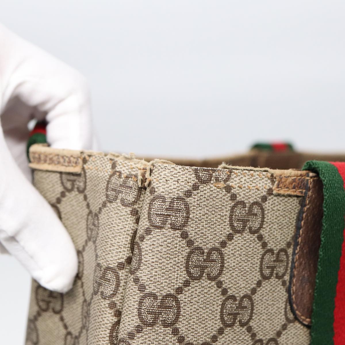 GUCCI GG Supreme Web Sherry Line Tote Bag PVC Beige Gold 39 02 003 88693