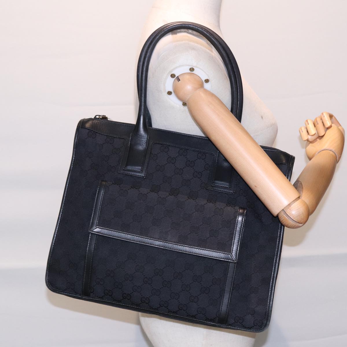 GUCCI GG Canvas Tote Bag Black Gold 88788