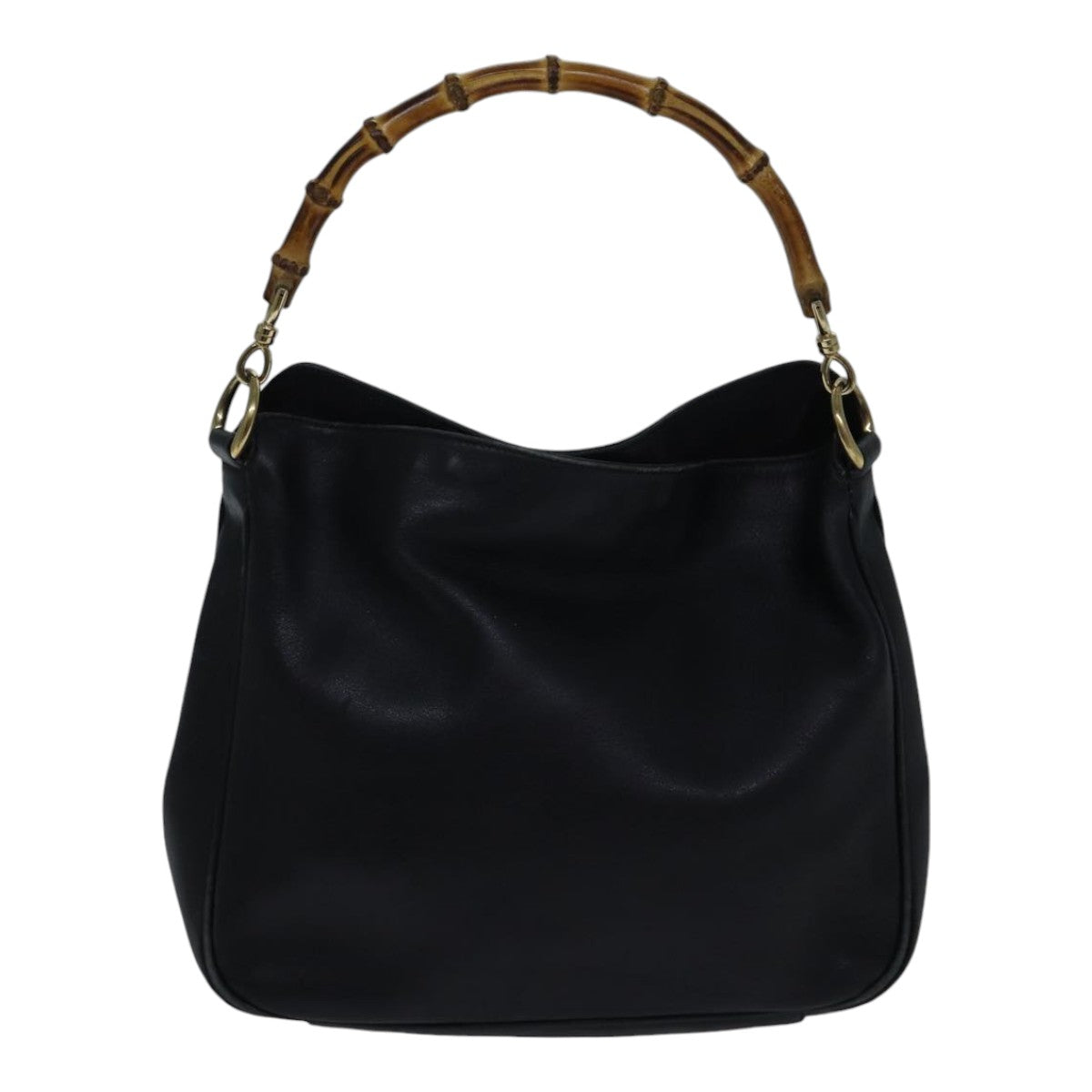 GUCCI Bamboo Shoulder Bag Leather 2way Black Gold 001 1638 2058 89140