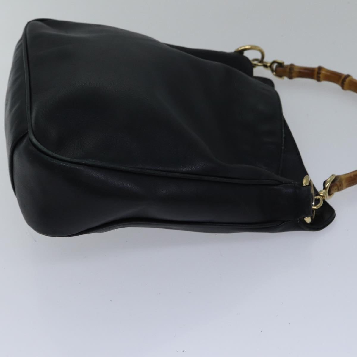 GUCCI Bamboo Shoulder Bag Leather 2way Black Gold 001 1638 2058 89140