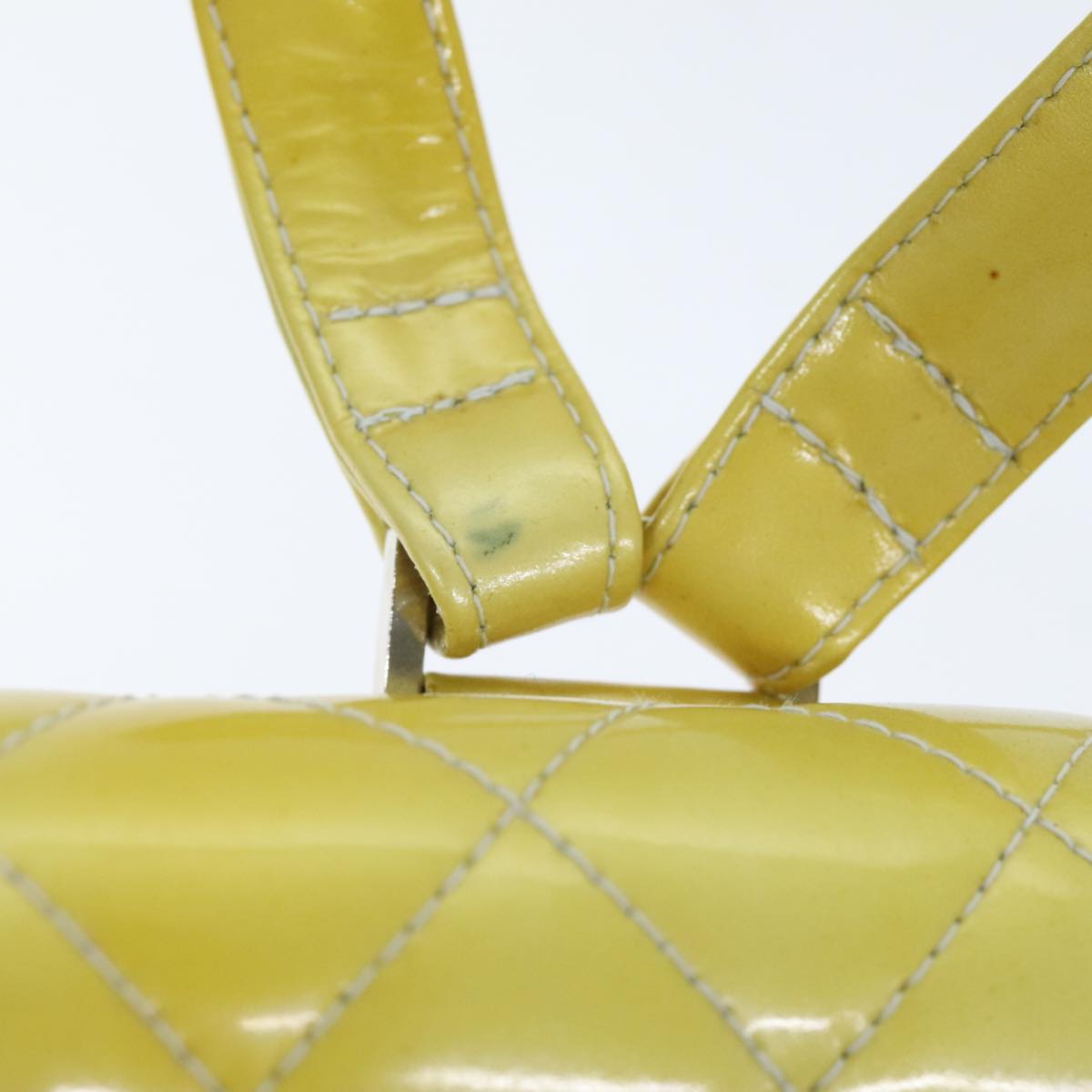 CHANEL Matelasse Backpack Patent leather Yellow Silver CC 89374