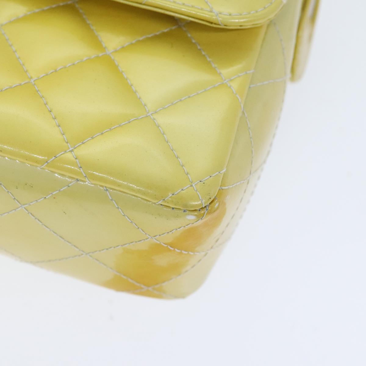 CHANEL Matelasse Backpack Patent leather Yellow Silver CC 89374