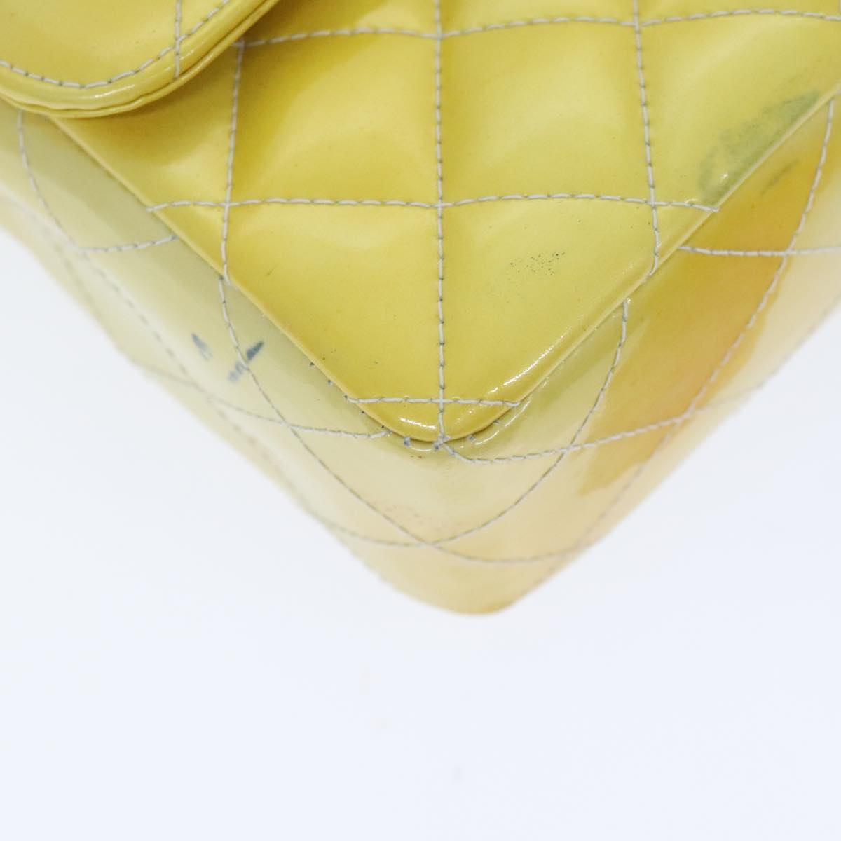 CHANEL Matelasse Backpack Patent leather Yellow Silver CC 89374