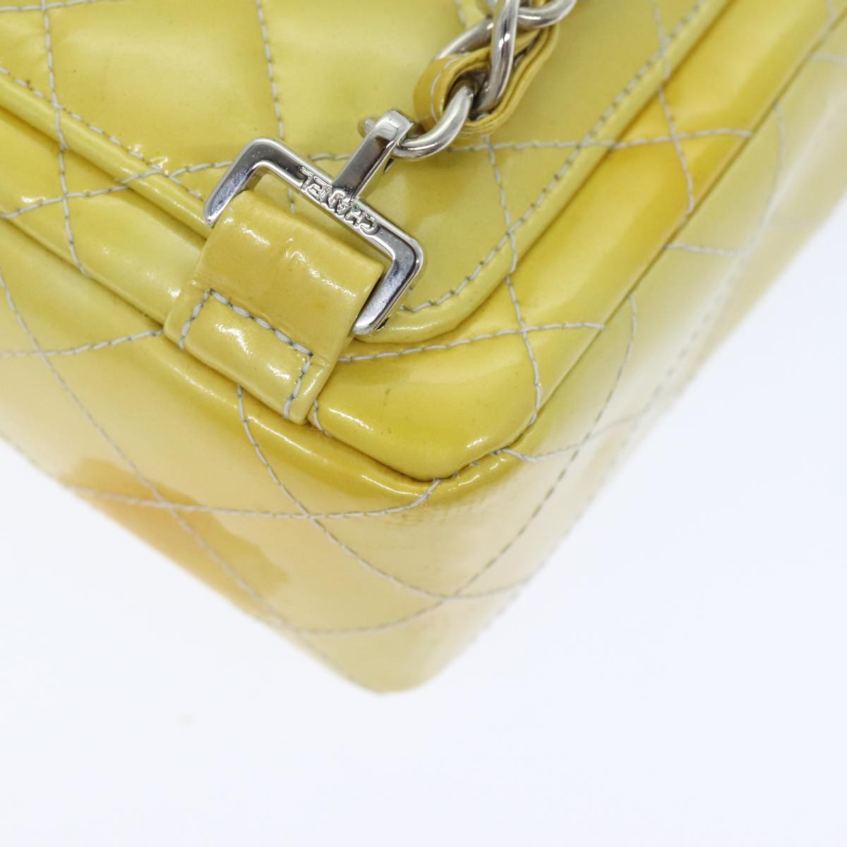CHANEL Matelasse Backpack Patent leather Yellow Silver CC 89374