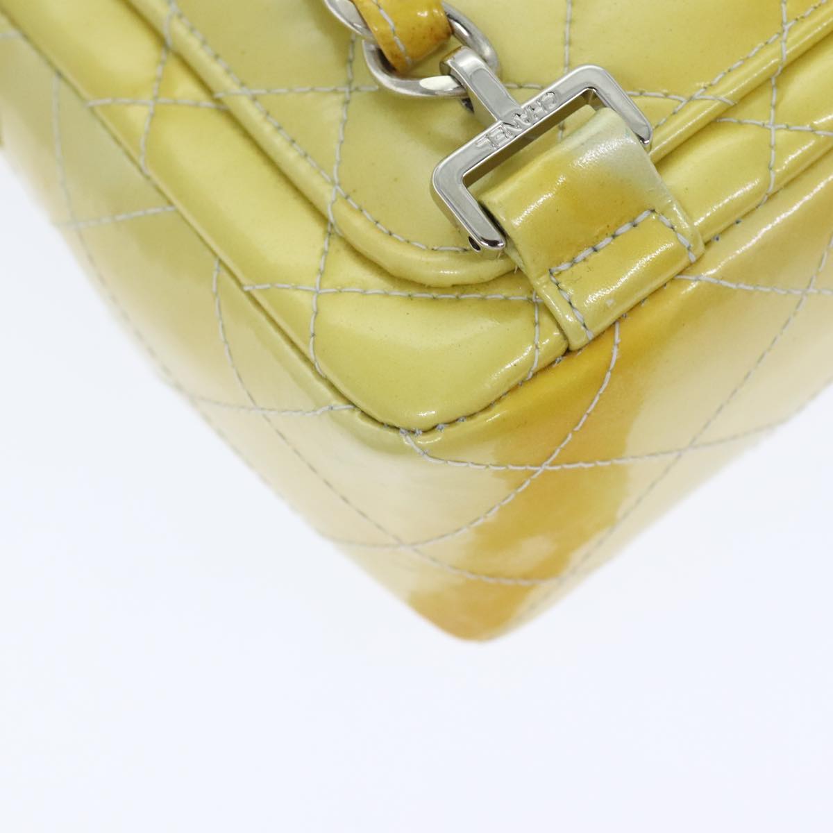 CHANEL Matelasse Backpack Patent leather Yellow Silver CC 89374