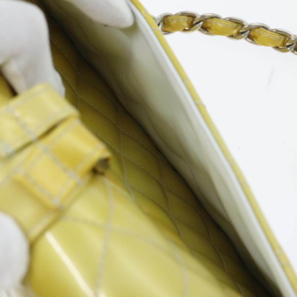 CHANEL Matelasse Backpack Patent leather Yellow Silver CC 89374