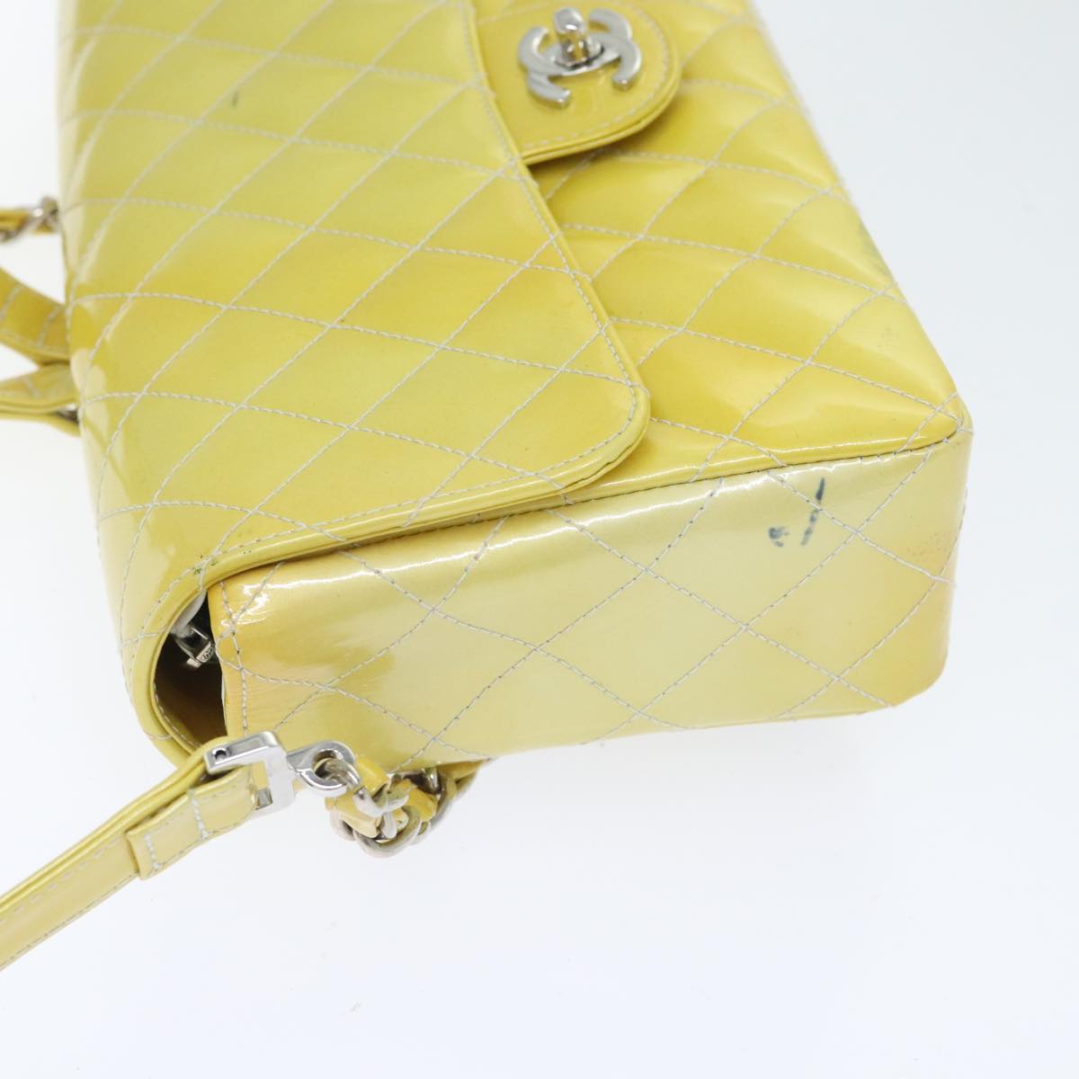 CHANEL Matelasse Backpack Patent leather Yellow Silver CC 89374