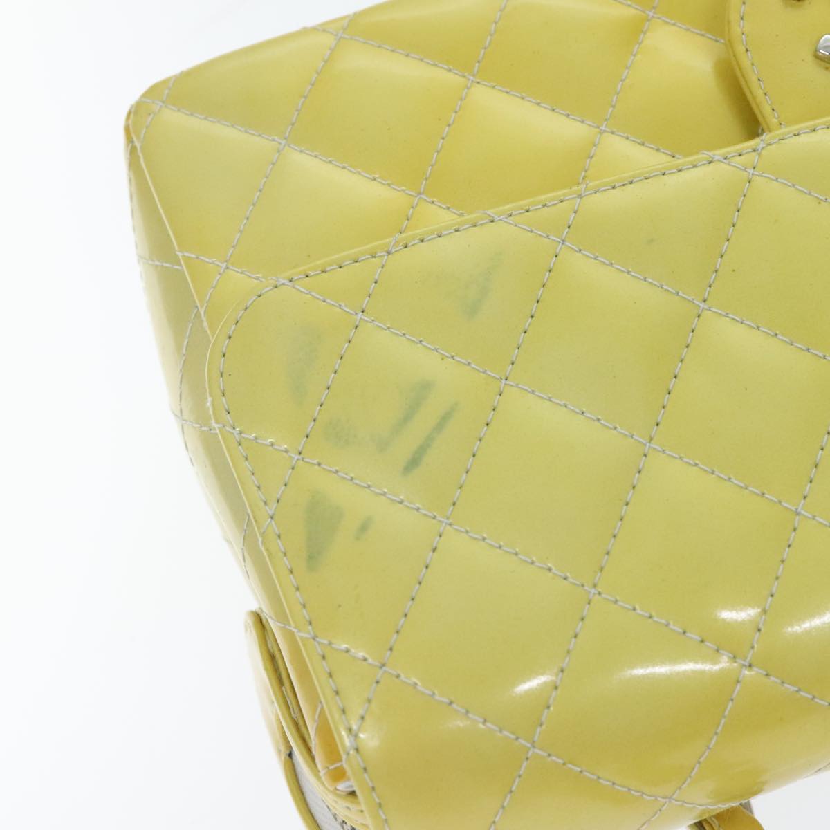 CHANEL Matelasse Backpack Patent leather Yellow Silver CC 89374