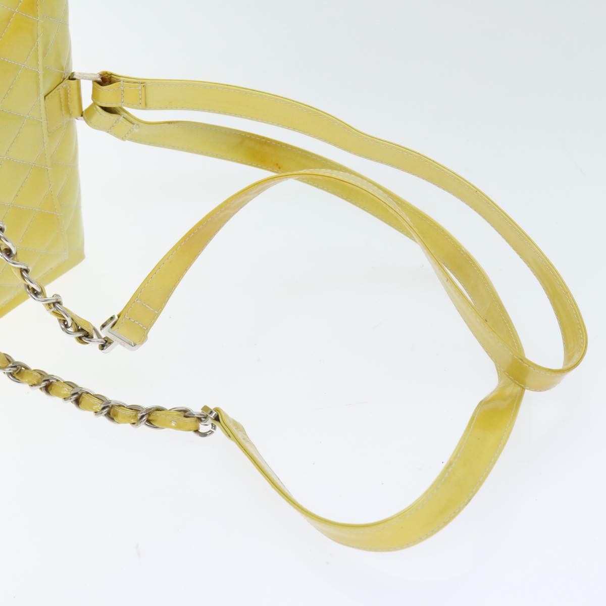 CHANEL Matelasse Backpack Patent leather Yellow Silver CC 89374