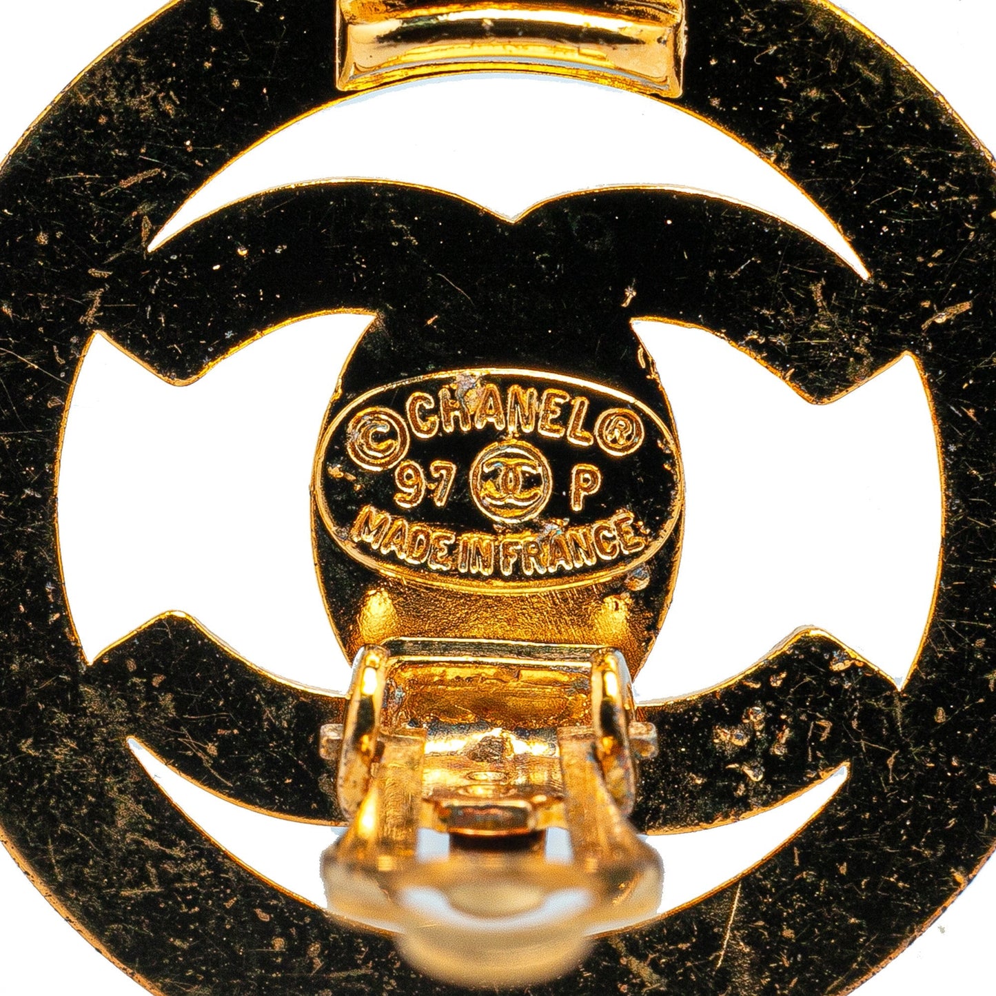 Gold Chanel Gold Plated CC Turnlock Round Clip On Earrings