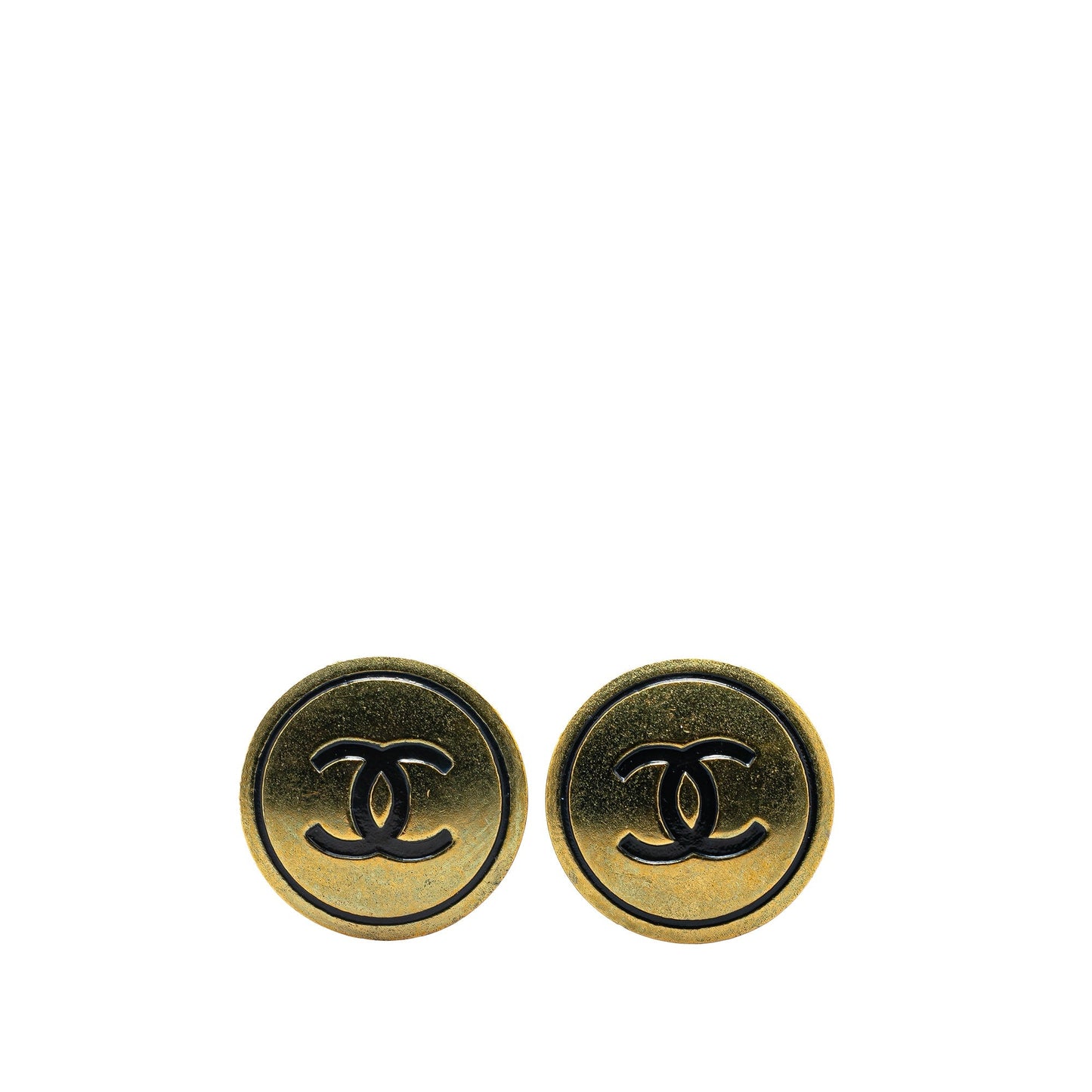 Gold Chanel Gold Plated CC Button Clip On Earrings