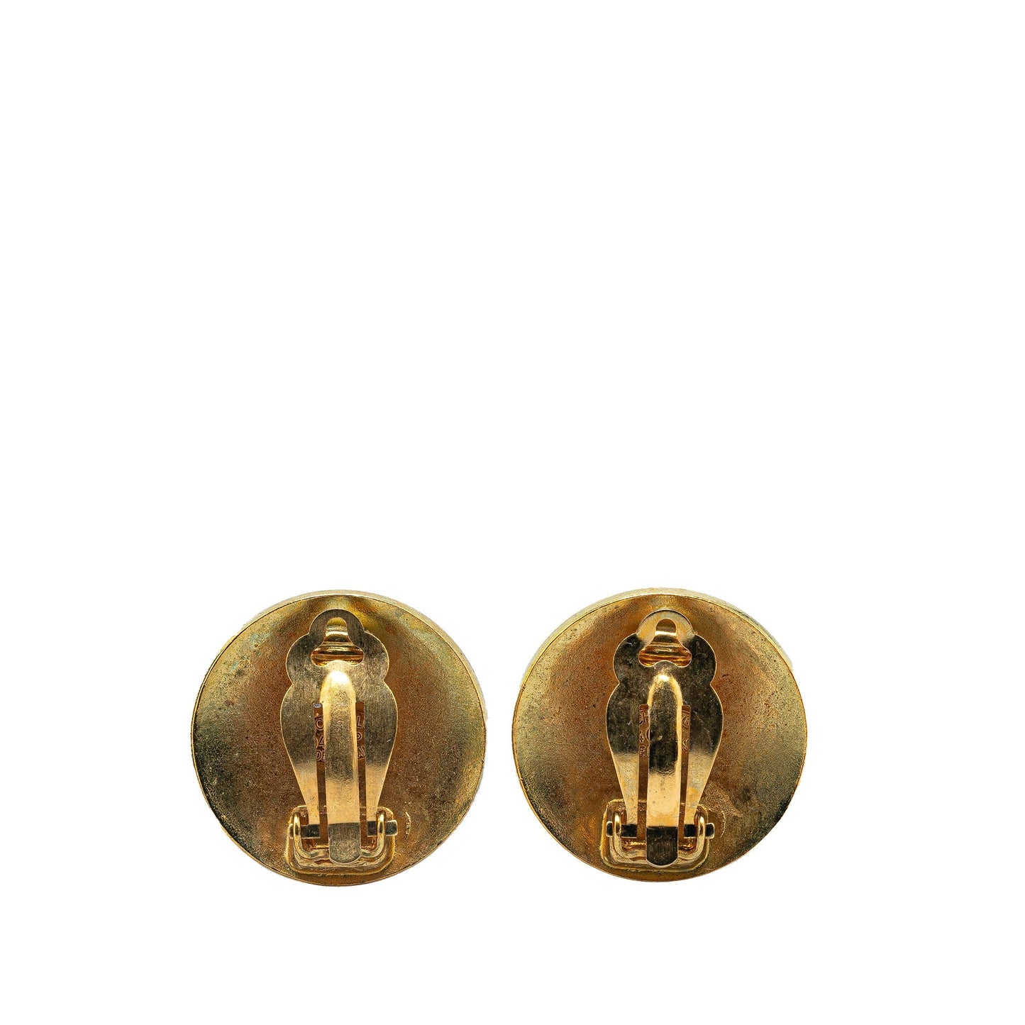 Gold Chanel Gold Plated CC Button Clip On Earrings