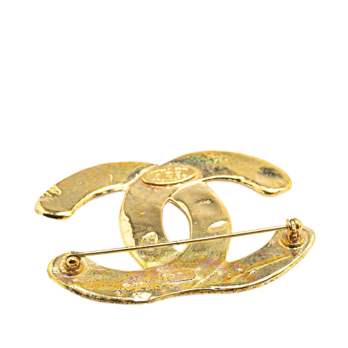 Gold Chanel Gold Plated CC Brooch