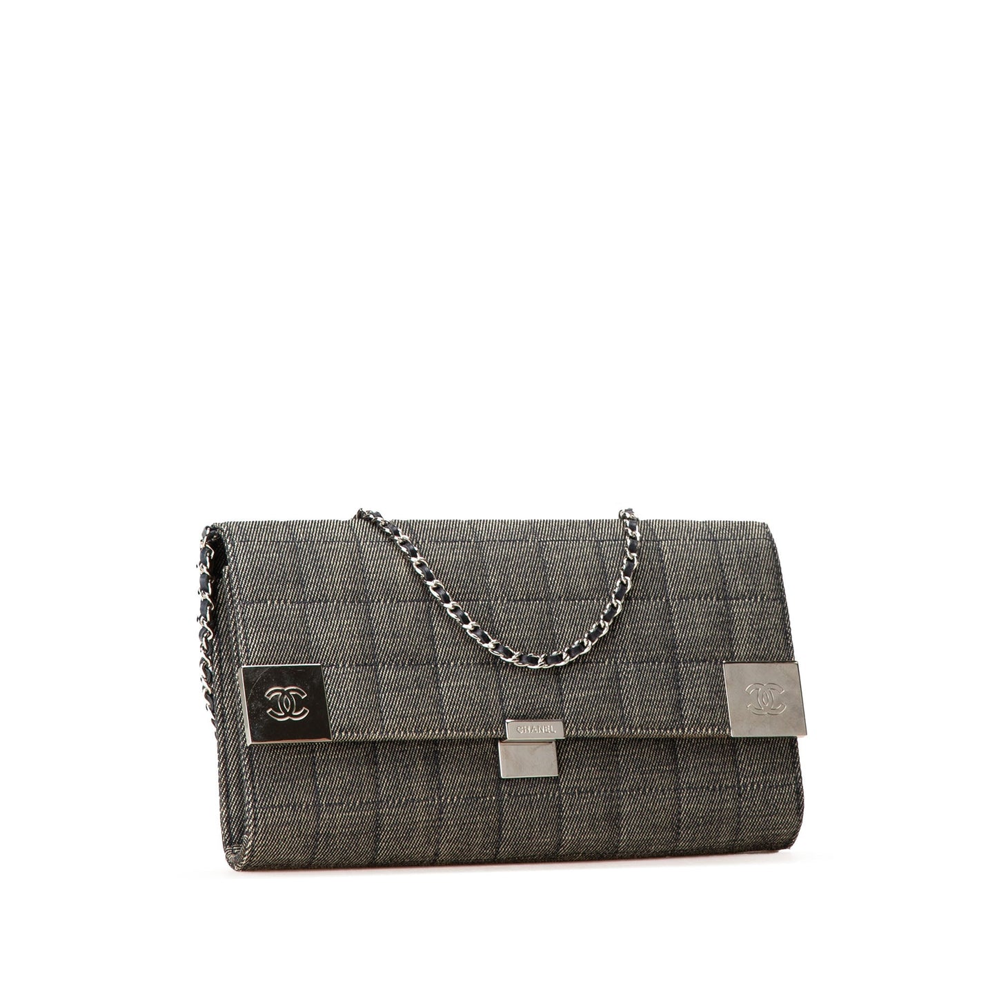 Gray Chanel Denim Choco Bar Chain Flap Shoulder Bag