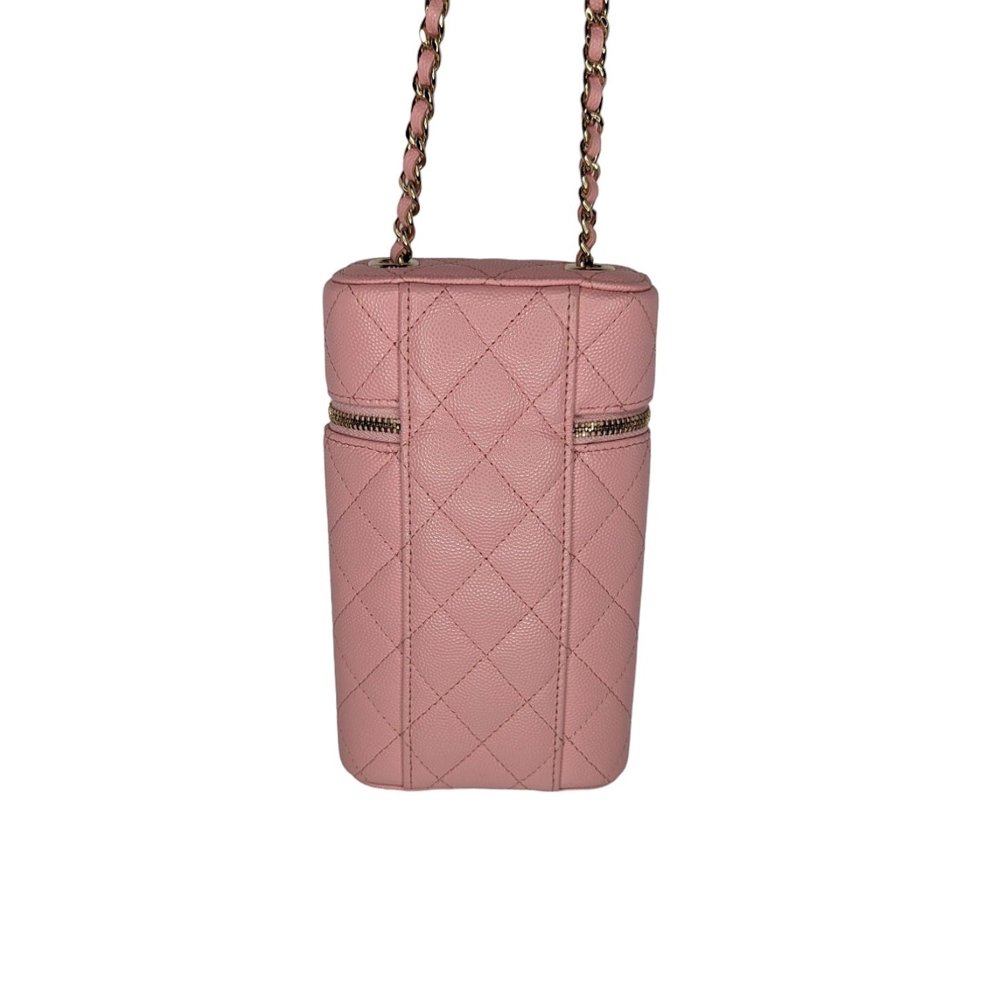 Chanel Rose Quilted Caviar Vanity O-Phone Holder With Chain