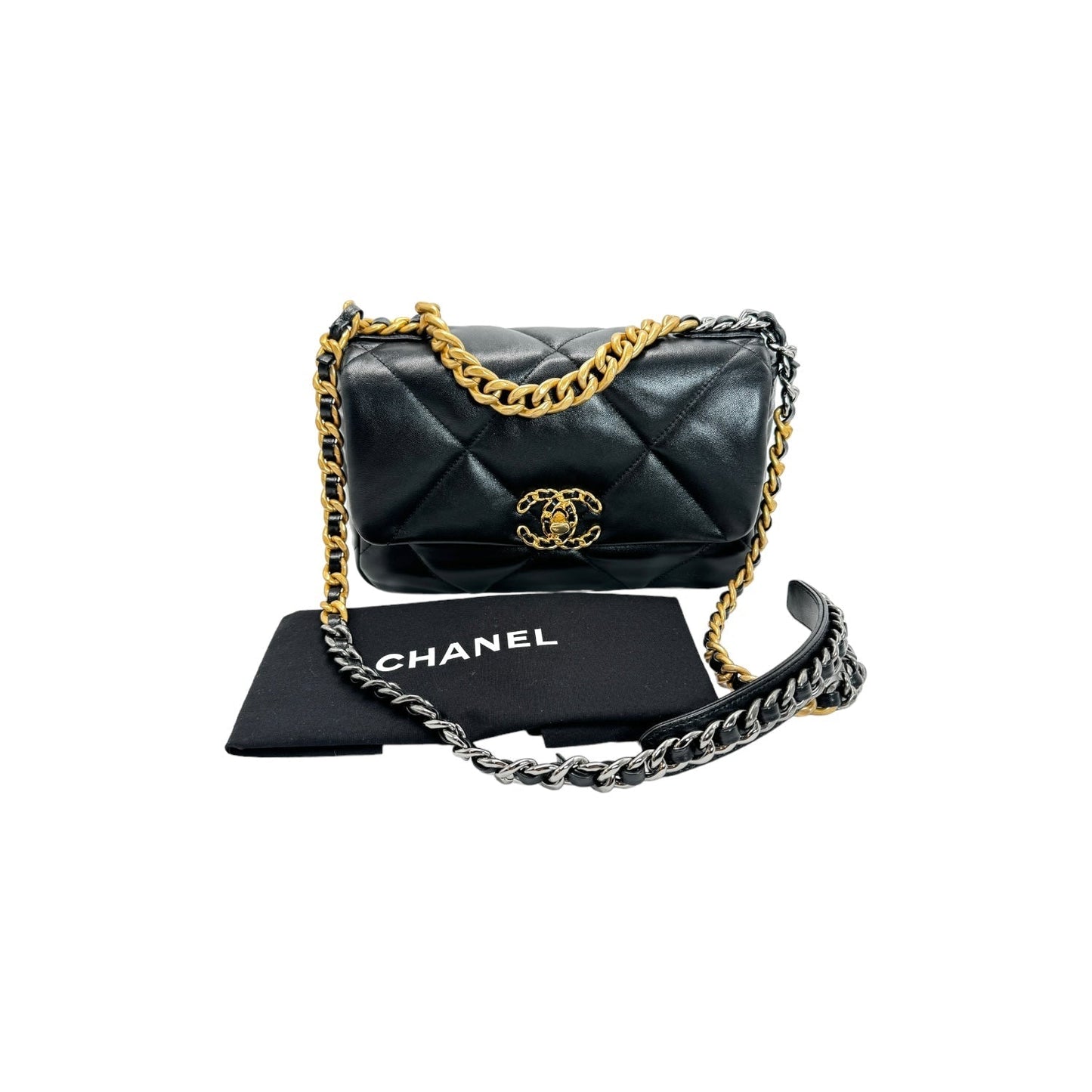 Chanel 19 Quilted Lambskin CC Medium Black Flap Bag