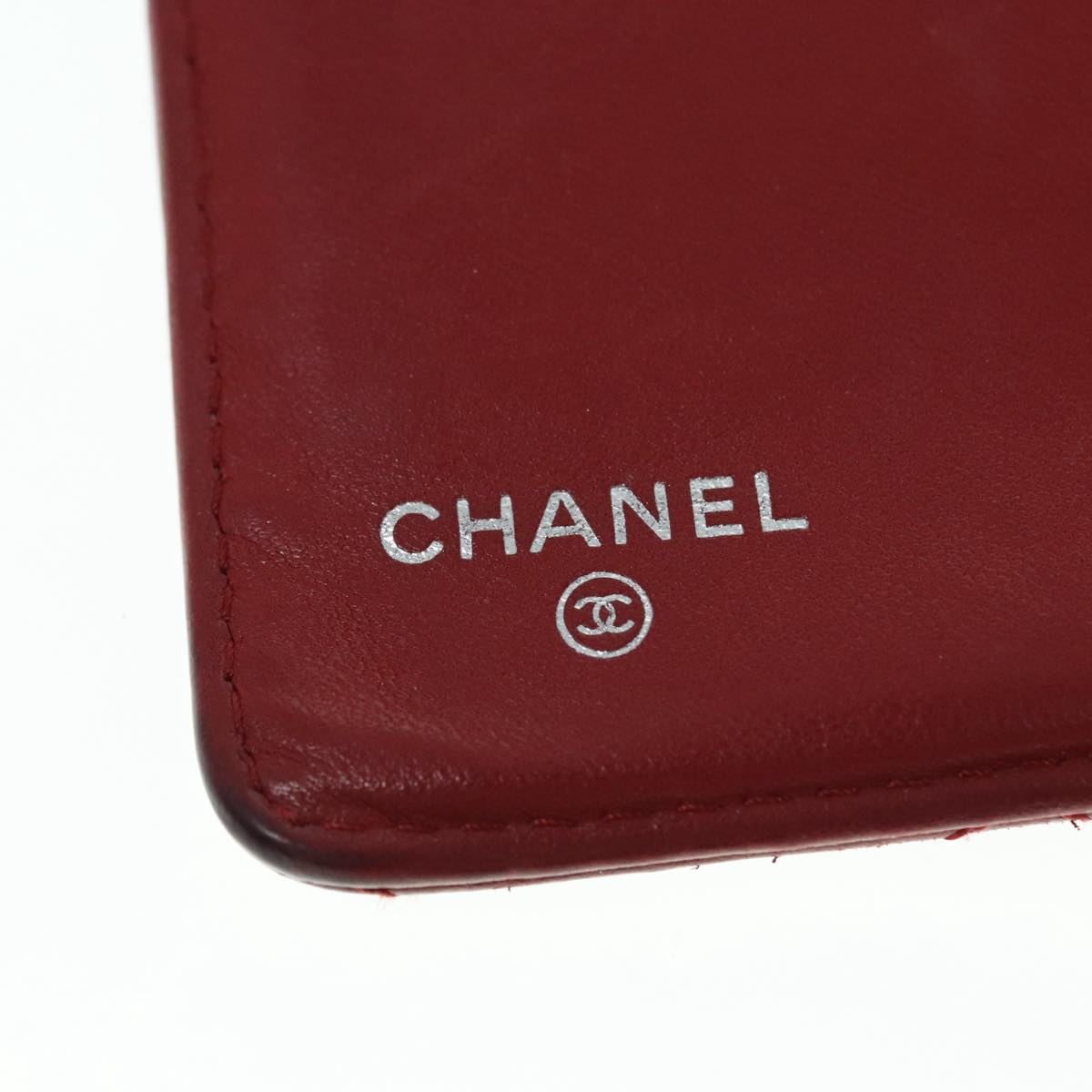 CHANEL Matelasse Wallet Lamb Skin Red Silver CC 90620