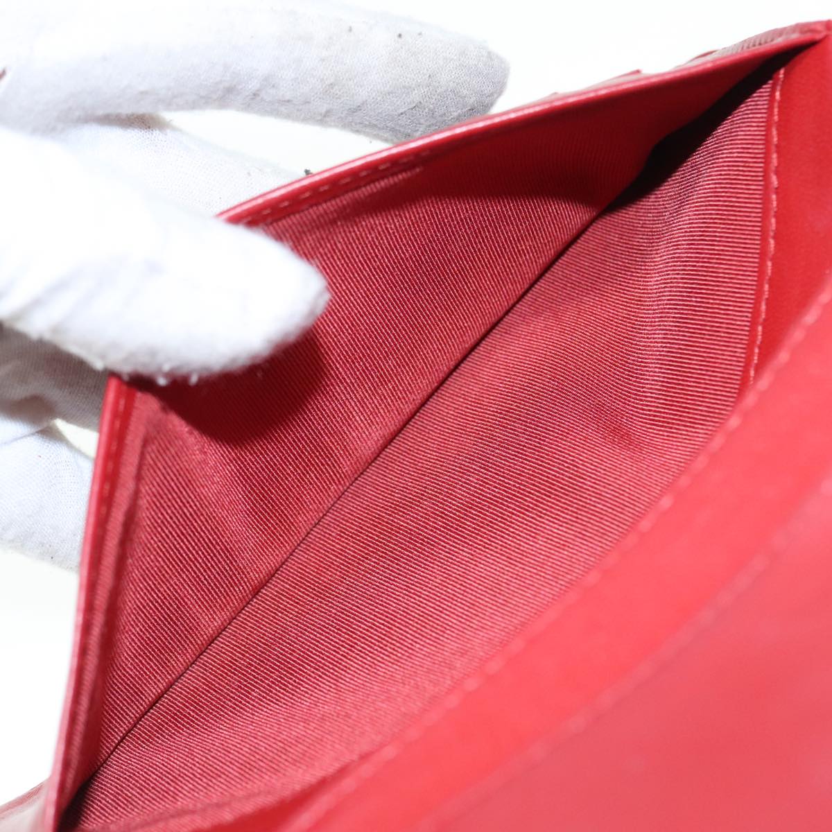 CHANEL Matelasse Wallet Lamb Skin Red Silver CC 90620