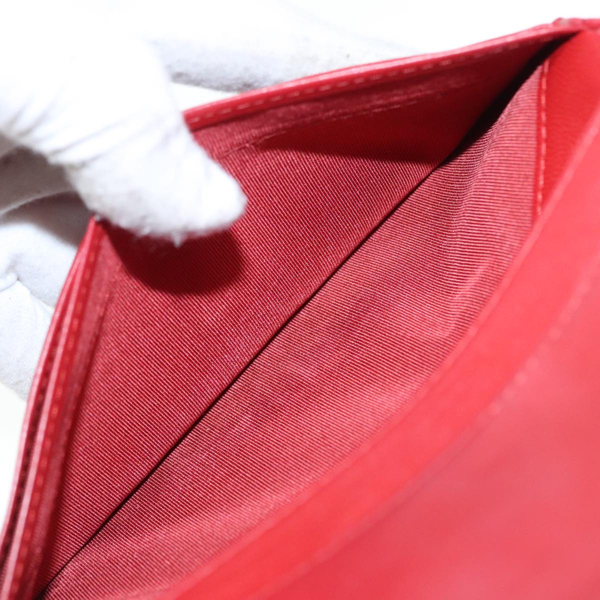 CHANEL Matelasse Wallet Lamb Skin Red Silver CC 90620