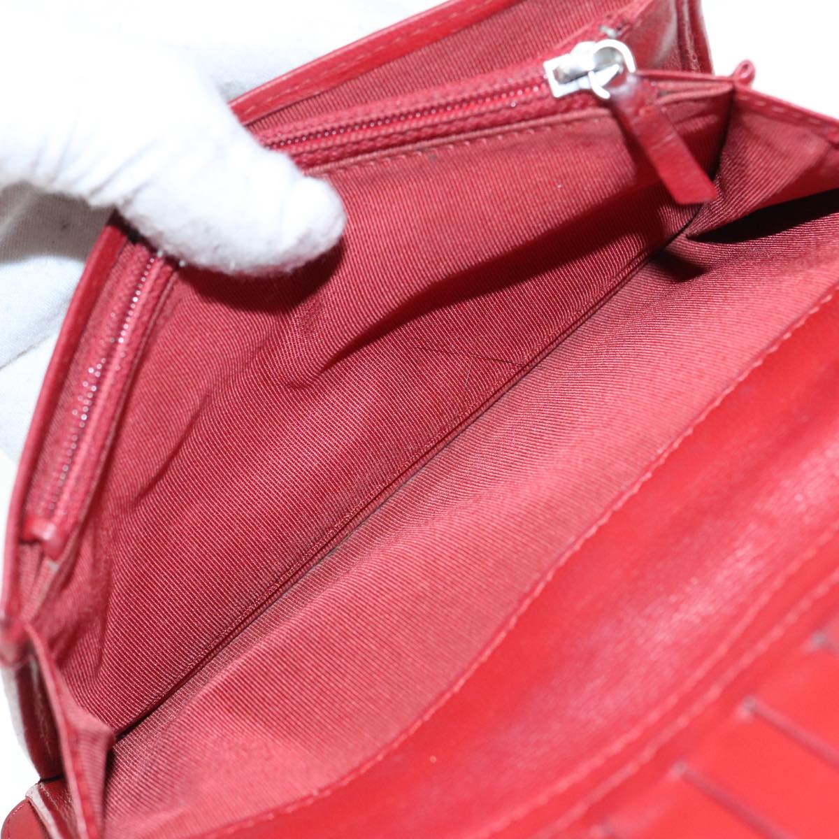 CHANEL Matelasse Wallet Lamb Skin Red Silver CC 90620