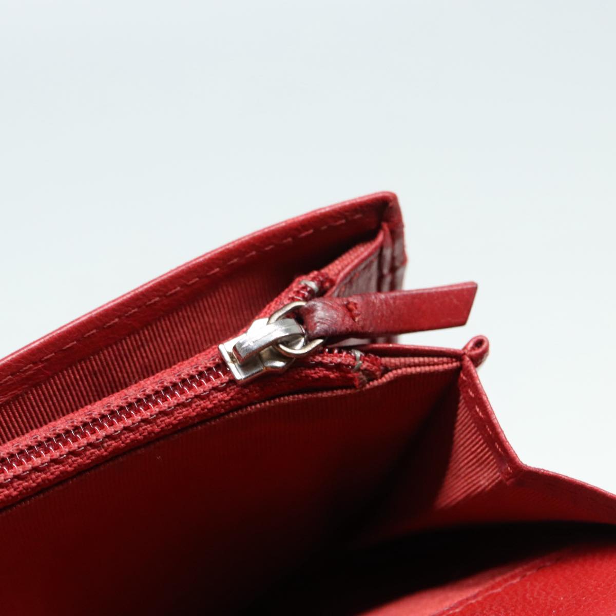 CHANEL Matelasse Wallet Lamb Skin Red Silver CC 90620