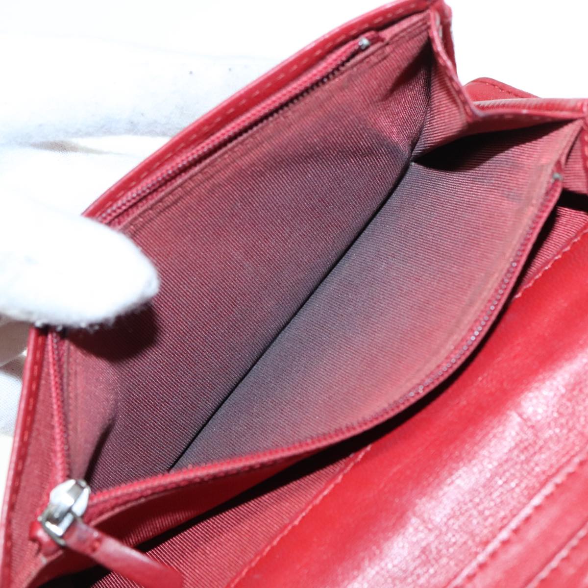 CHANEL Matelasse Wallet Lamb Skin Red Silver CC 90620