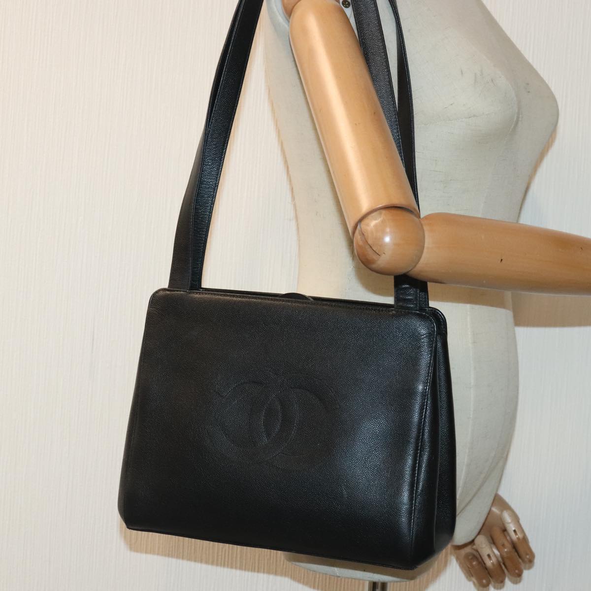 CHANEL COCO Mark Shoulder Bag Caviar Skin Black CC 90649