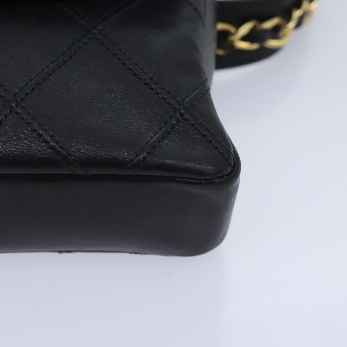 CHANEL Bicolore Chain Waist bag Leather Black Gold CC 90785A