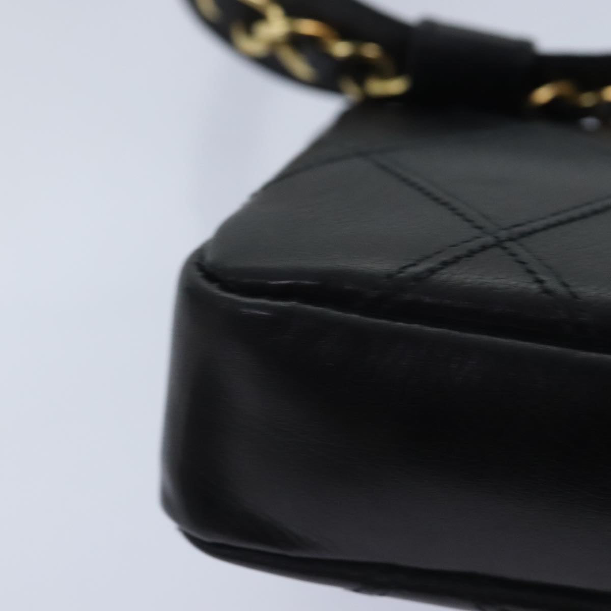 CHANEL Bicolore Chain Waist bag Leather Black Gold CC 90785A