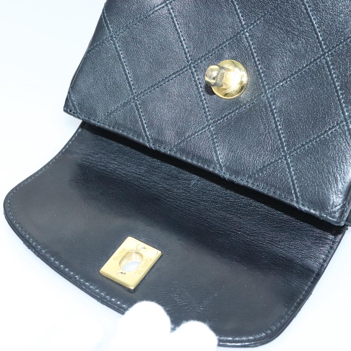 CHANEL Bicolore Chain Waist bag Leather Black Gold CC 90785A
