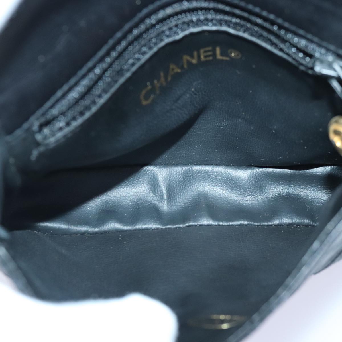 CHANEL Bicolore Chain Waist bag Leather Black Gold CC 90785A
