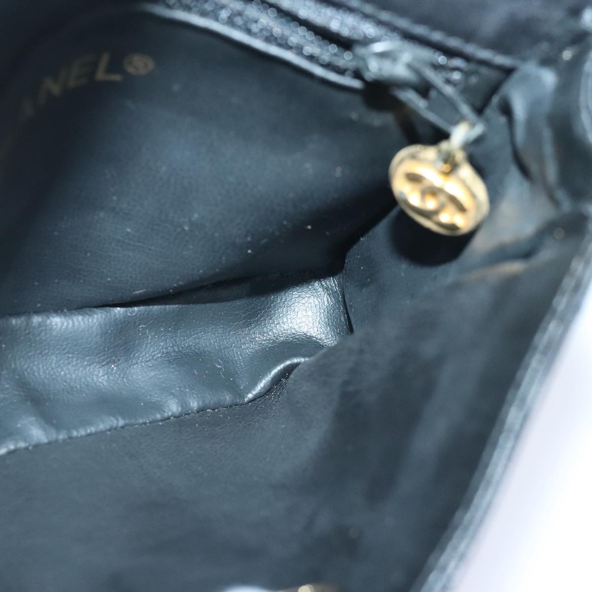 CHANEL Bicolore Chain Waist bag Leather Black Gold CC 90785A