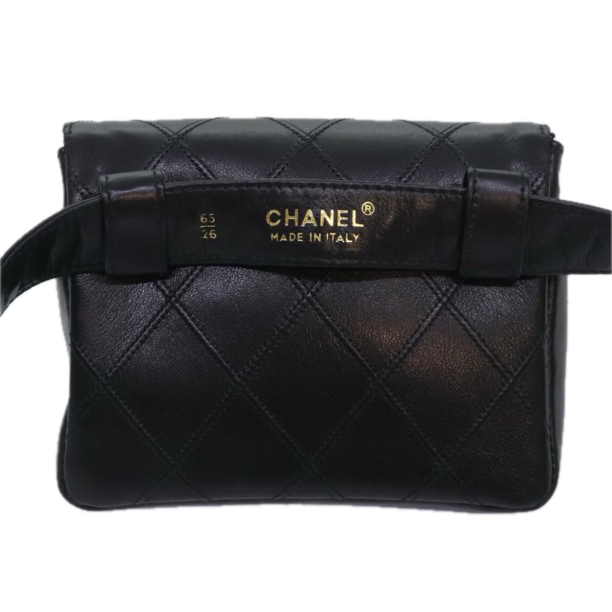 CHANEL Bicolore Chain Waist bag Leather Black Gold CC 90785A