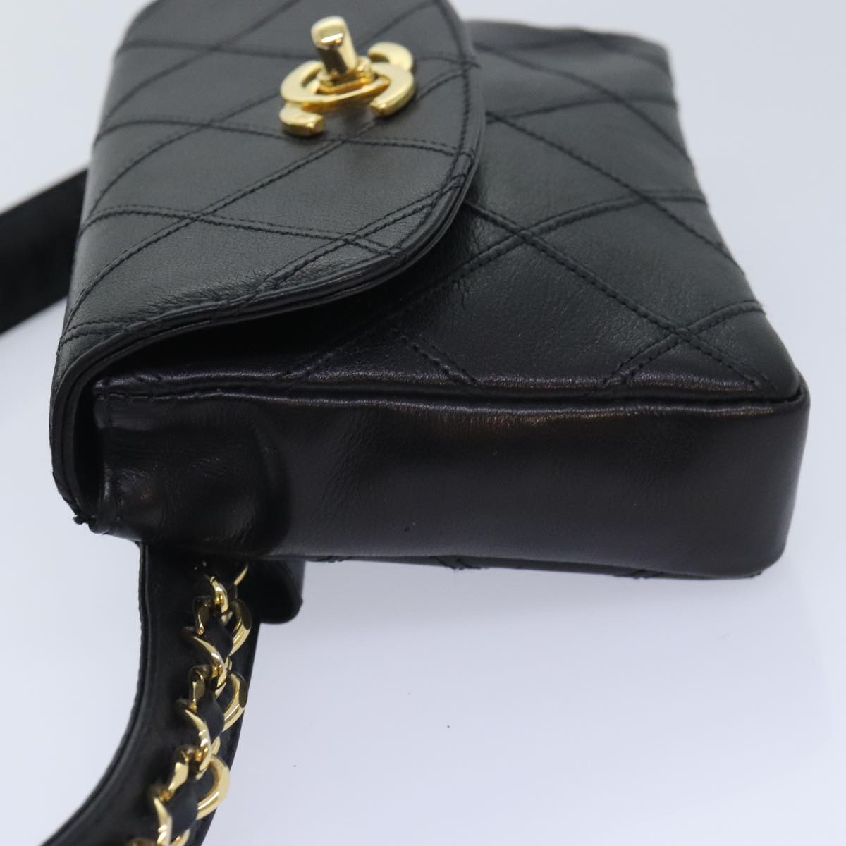 CHANEL Bicolore Chain Waist bag Leather Black Gold CC 90785A