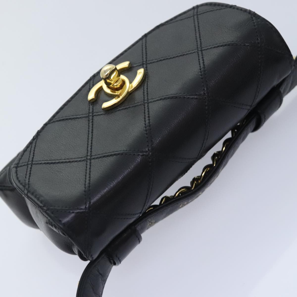 CHANEL Bicolore Chain Waist bag Leather Black Gold CC 90785A